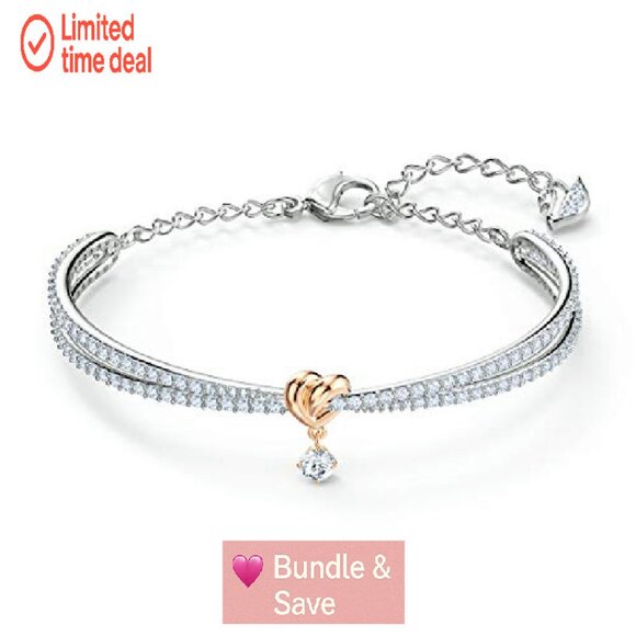 Crystal Heart Bangle Bracelet with Lobster Clasp, 4.5cm Length - Picture 5 of 5